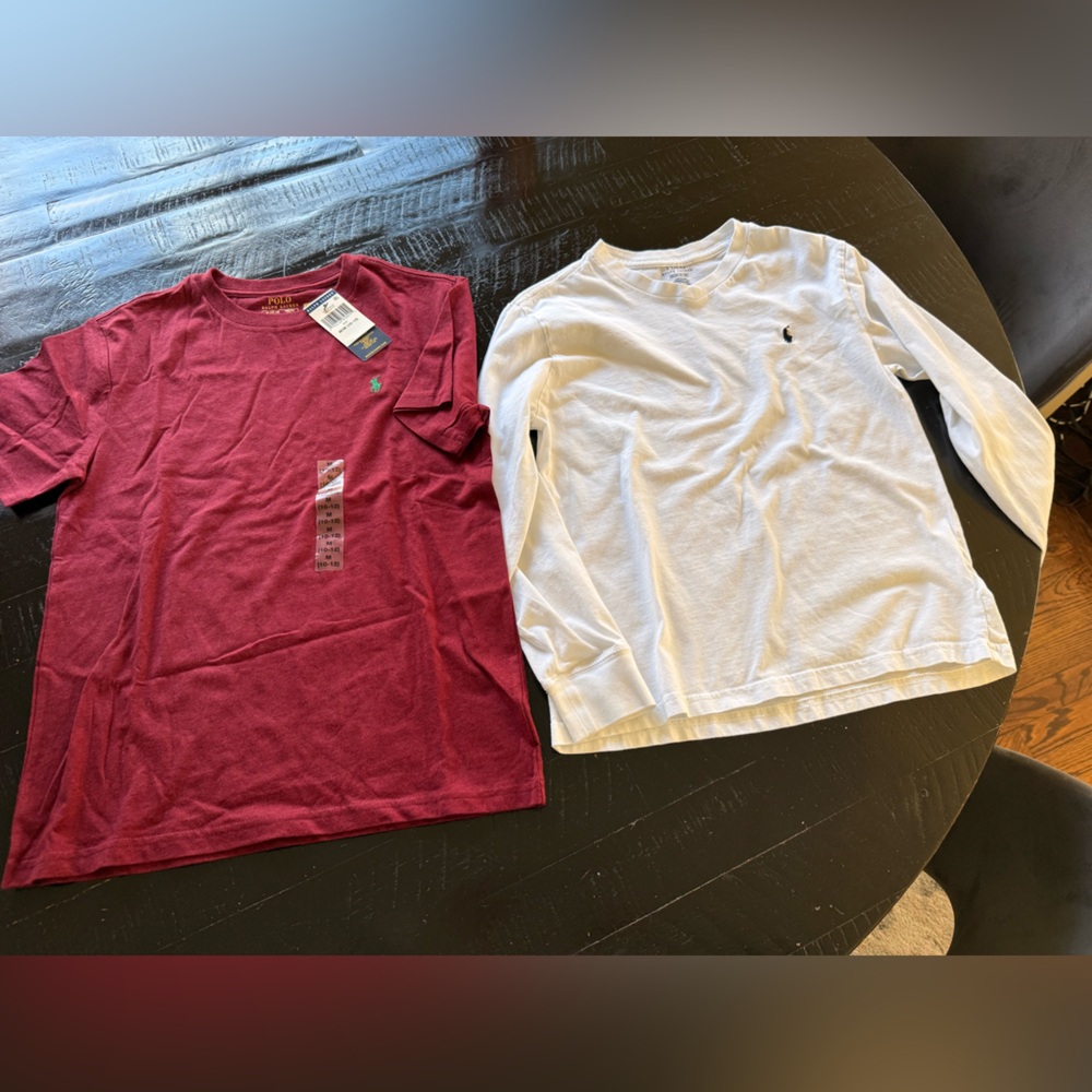 Polo Ralph Lauren Maroon Short Sleeve Tee & White Long Sleeve Tees